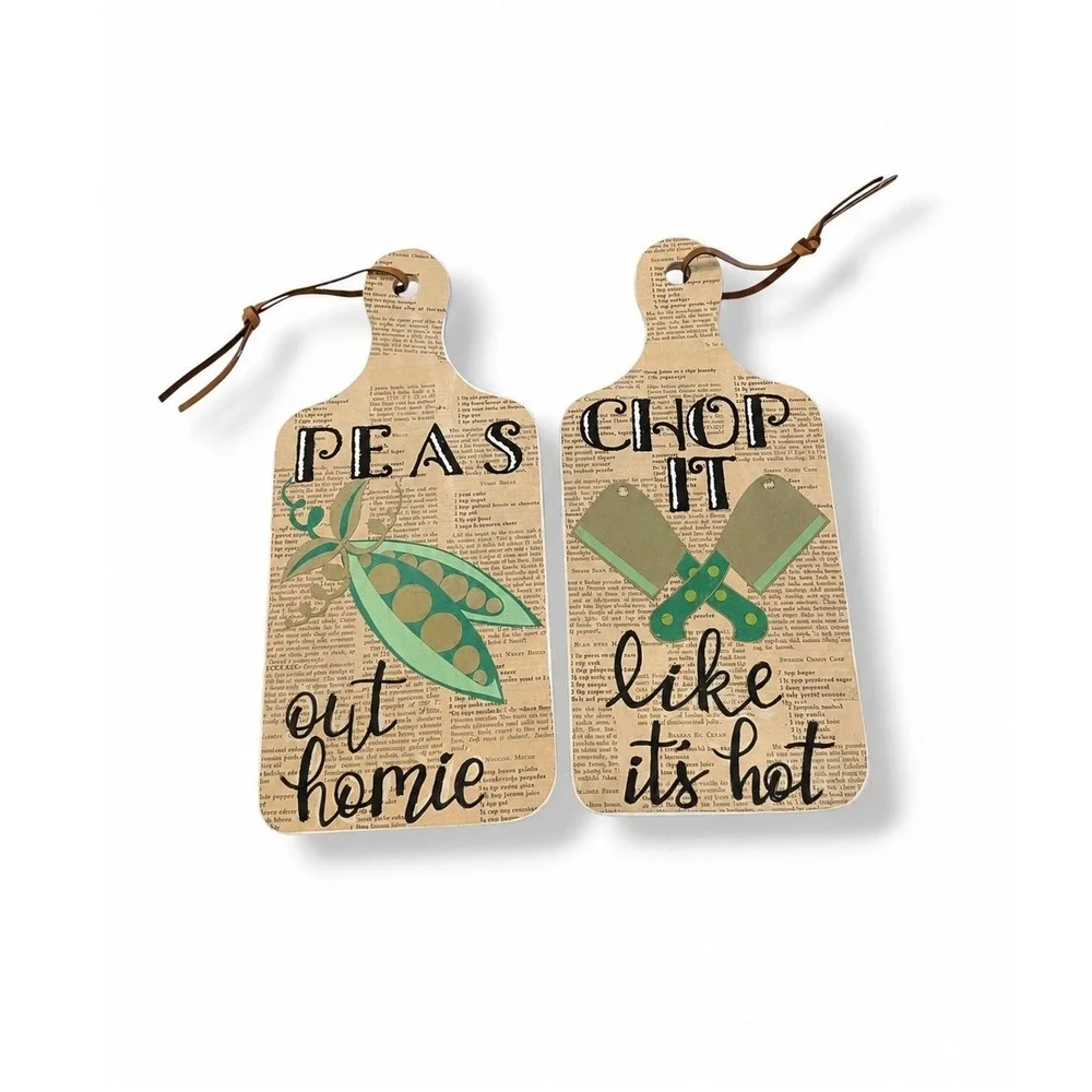 Handmade Kitchen Wall Decor Cutting Board Signs Peas Out Chop Like Its Hot Set
